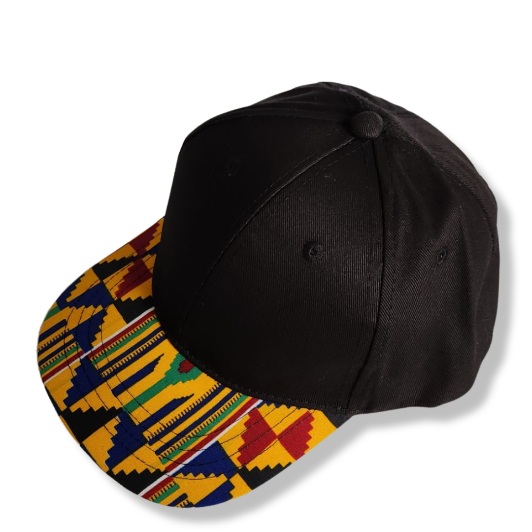 Kente Print Brim Snapback Cap - Black