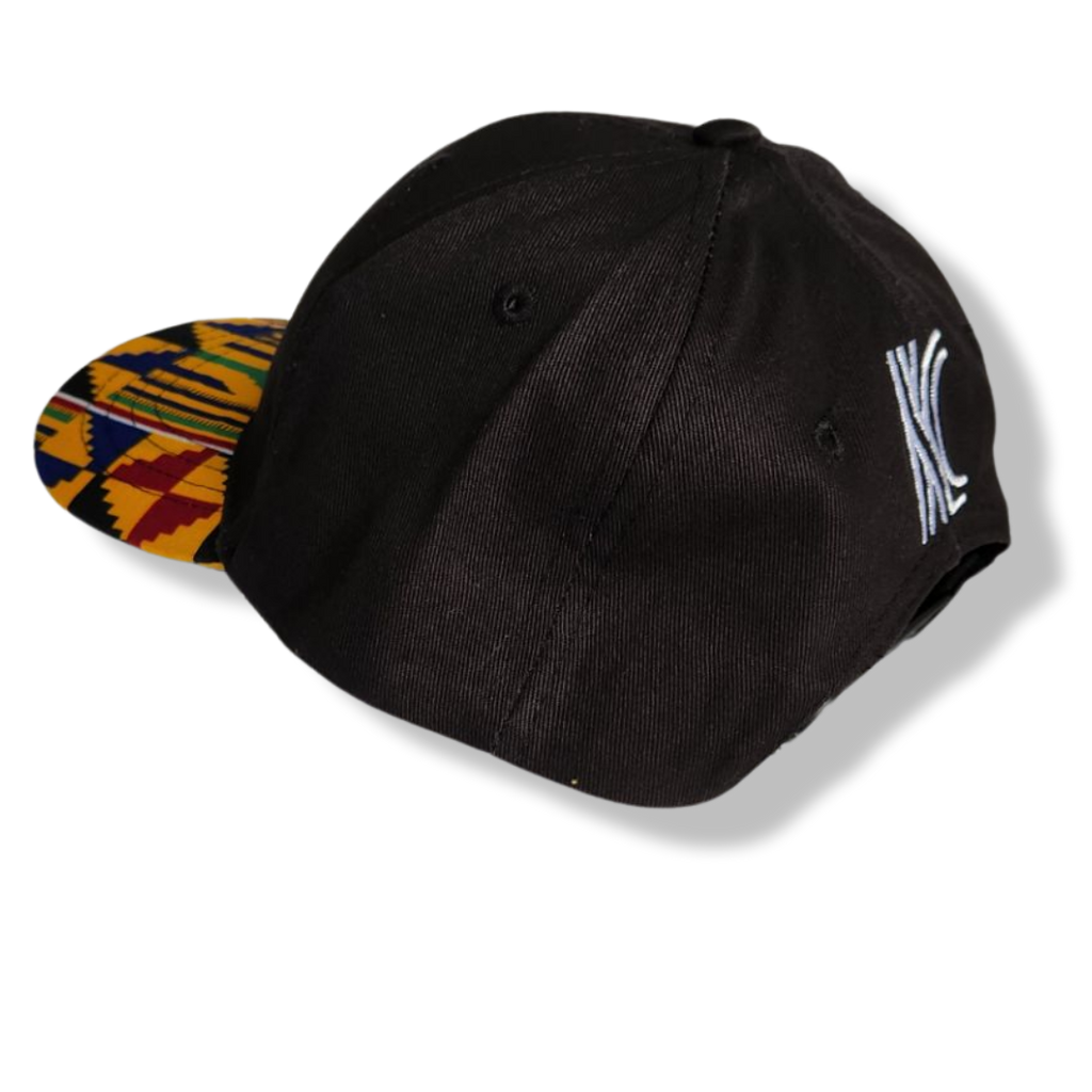Kente Print Brim Snapback Cap - Black