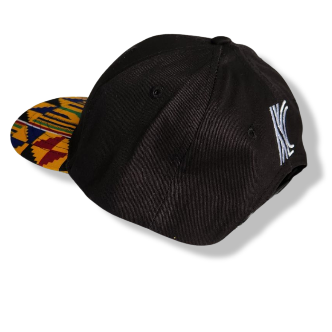Kente Print Brim Snapback Cap - Black