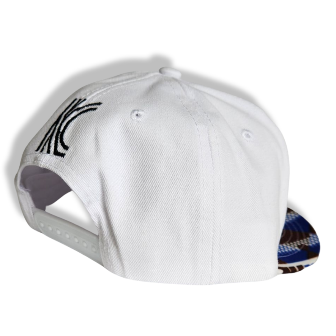 Ankara Print Brim Snapback Cap - White