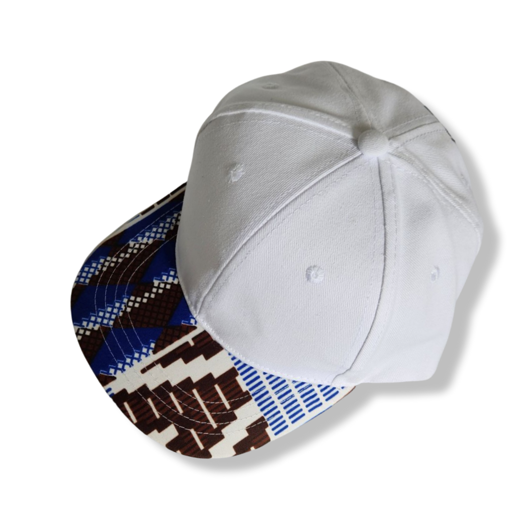Ankara Print Brim Snapback Cap - White