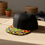 Kente Print Brim Snapback Cap - Black